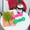 Manufacturer wholesale pink green chew squeaky pet dog vinyl dumbbell toys