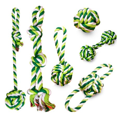 Manufacturer wholesale custom logo bite resistance green durable ball pet dog rope toys set