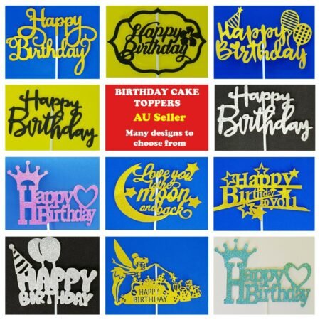 Happy Birthday Cupcake/Cake Toppers Glitter Gold Silver Multicolor Party Deco